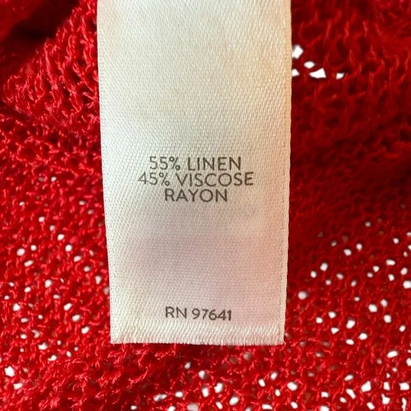 J. Jill Red Open Weave Lightweight Sheer 3/4 Length Sleeve Pullover Size Large - Picture 6 of 9
